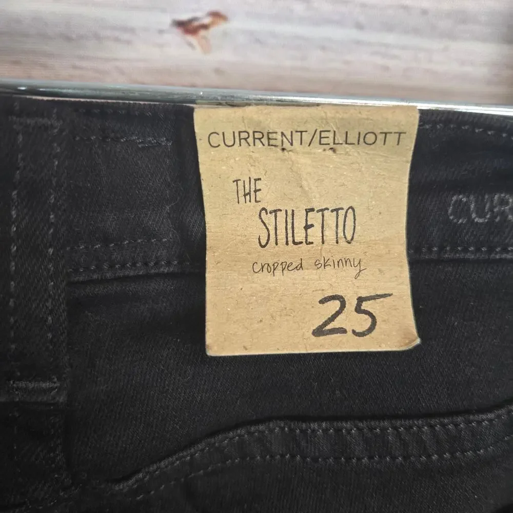 NWT Retro Current Elliott Jet Black Destroy Jeans 25 Casual 80's Skinny Parisian